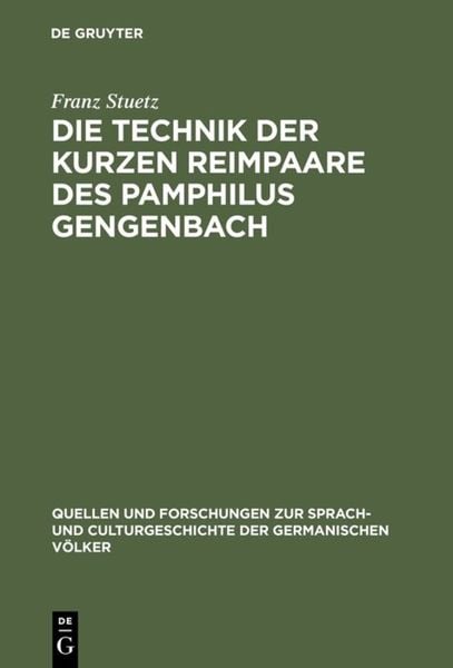 Produktbild: Die Technik der kurzen Reimpaare des Pamphilus Gengenbach