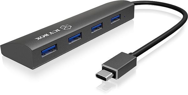 RAIDSONIC ICY BOX 4-Port USB 3.0 HUB, Aluminium-Gehäuse mit USB-C Stecker