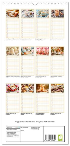 Produktbild: Familienplaner 2027 - Cappuccino, Latte und mehr - Der gro&szlig;e Kaffeekalender mit 5 Spalten (Wandkalender, 21 x 45 cm) CALVENDO