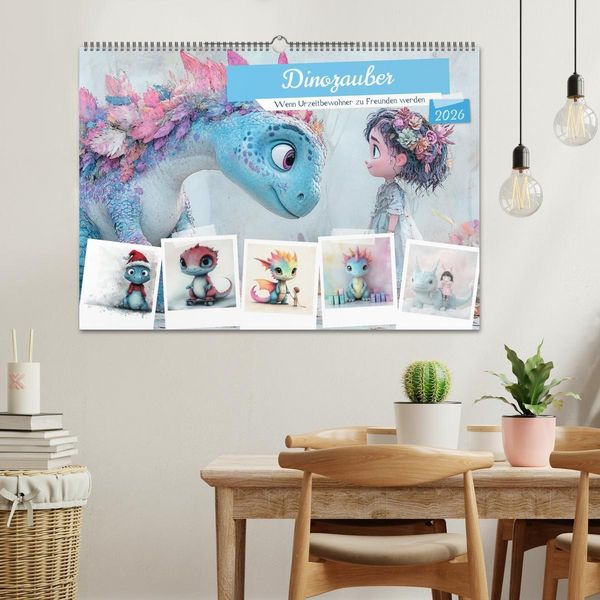 Produktbild: Dinozauber &ndash; Wenn Urzeitbewohner zu Freunden werden (Wandkalender 2026 DIN A2 quer), CALVENDO Monatskalender