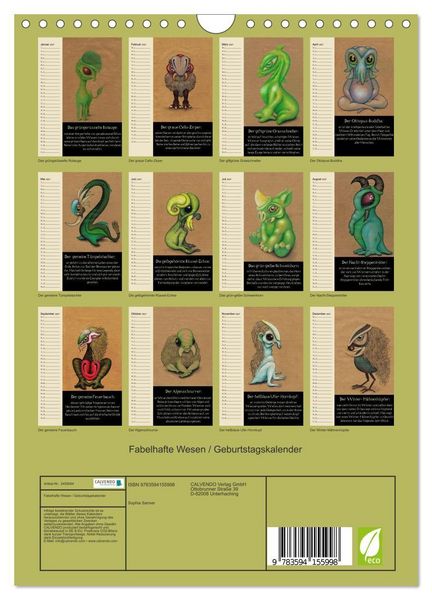 Produktbild: Fabelhafte Wesen / Geburtstagskalender (Wandkalender 2027 DIN A4 hoch), CALVENDO Monatskalender