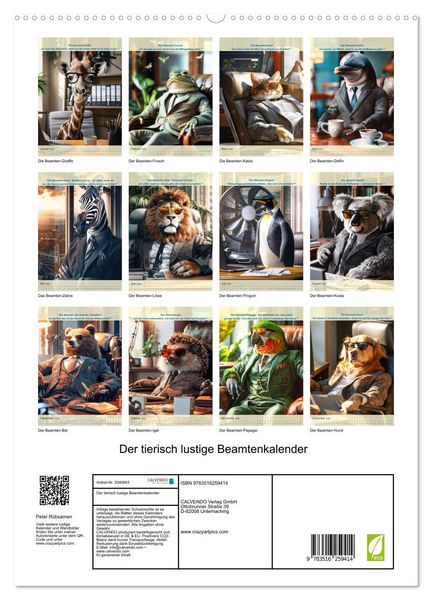 Produktbild: Der tierisch lustige Beamtenkalender (hochwertiger Premium Wandkalender 2026 DIN A2 hoch), Kunstdruck in Hochglanz