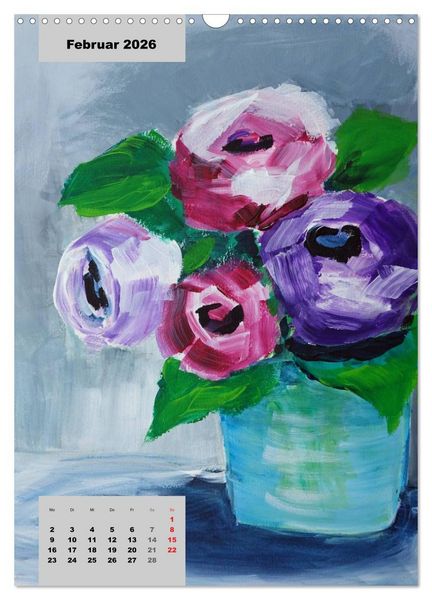 Produktbild: Blumen in Acryl (Wandkalender 2026 DIN A3 hoch), CALVENDO Monatskalender