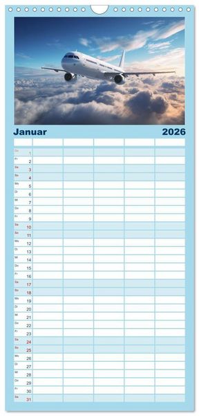 Produktbild: Familienplaner 2026 - Flugzeuge hautnah - Flugzeugkalender f&uuml;r Flugzeugliebhaber mit 5 Spalten (Wandkalender, 21 x 45 cm) CALVENDO