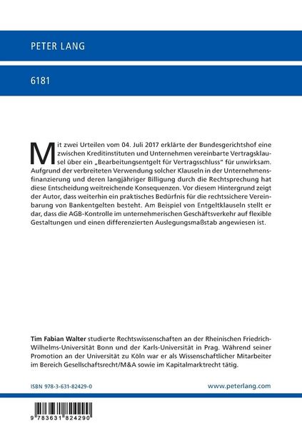 Produktbild: Bearbeitungsentgelte in Unternehmerdarlehensvertr&auml;gen