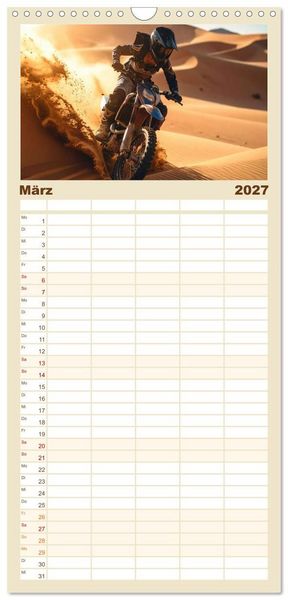 Produktbild: Familienplaner 2027 - W&uuml;stenabenteuer - Spektakul&auml;re Moto-Rallys mit 5 Spalten (Wandkalender, 21 x 45 cm) CALVENDO