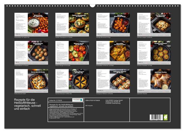 Produktbild: Rezepte f&uuml;r die Hei&szlig;luftfritteuse - vegetarisch, schnell und einfach (Wandkalender 2026 DIN A2 quer), CALVENDO Monatskalender