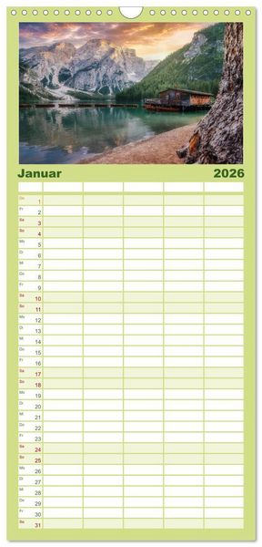 Produktbild: Familienplaner 2026 - Verzauberte Bergwelten mit 5 Spalten (Wandkalender, 21 x 45 cm) CALVENDO