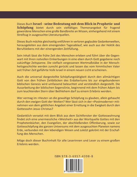 Produktbild: Israel seine Bedeutung mit dem Blick in Prophetie und Sch&ouml;pfung