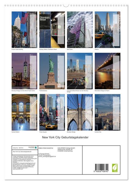 Produktbild: New York City Geburtstagskalender (hochwertiger Premium Wandkalender 2026 DIN A2 hoch), Kunstdruck in Hochglanz