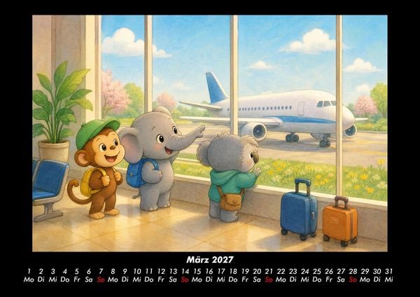 Produktbild: Ein Tag am Flughafen mit Milo, Kiki & Raffi 2027 Fotokalender DIN A3