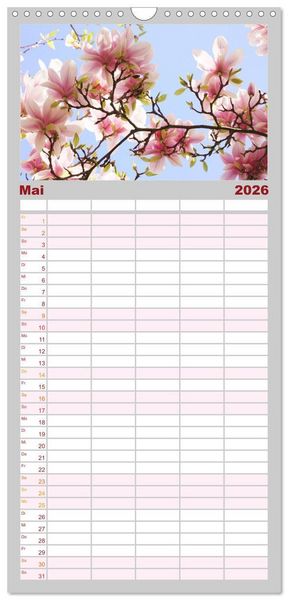 Produktbild: Familienplaner 2026 - Magnolien Ein Bl&uuml;tenrausch mit 5 Spalten (Wandkalender, 21 x 45 cm) CALVENDO