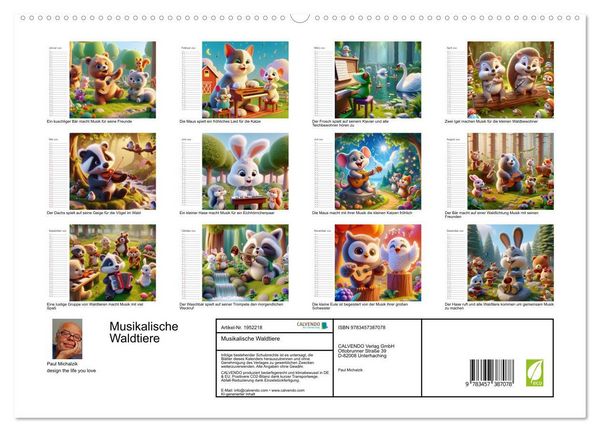 Produktbild: Musikalische Waldtiere (hochwertiger Premium Wandkalender 2026 DIN A2 quer), Kunstdruck in Hochglanz