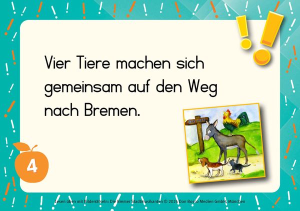 Produktbild: Lesen &uuml;ben mit Bilderr&auml;tseln zu den Bremer Stadtmusikanten. 34 Bildkarten zur Lesef&ouml;rderung