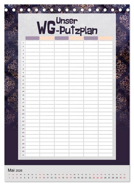 Produktbild: Gothic WG-Putzplan & Kalender 2026 (Tischkalender 2026 DIN A5 hoch), CALVENDO Monatskalender