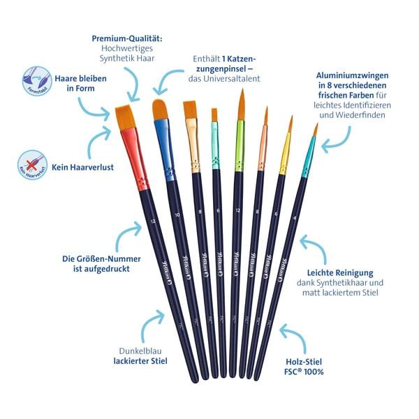 Produktbild: Pelikan Pinsel Premium, 8er Synthetikpinseln