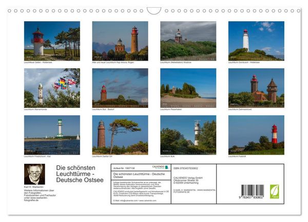 Produktbild: Die sch&ouml;nsten Leuchtt&uuml;rme - Deutsche Ostsee (Wandkalender 2026 DIN A3 quer), CALVENDO Monatskalender