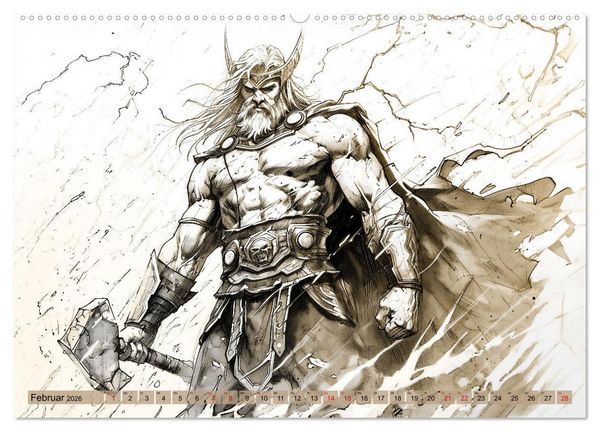 Produktbild: G&ouml;tter der Wikinger - Skizzen zur Welt der Nordischen Mythologie (hochwertiger Premium Wandkalender 2026 DIN A2 quer), Kunstdruck in Hochglanz
