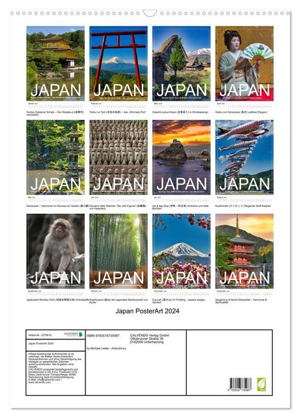 Produktbild: Japan PosterArt 2024 (Wandkalender 2026 DIN A2 hoch), CALVENDO Monatskalender