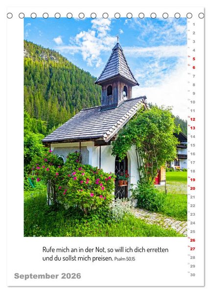 Produktbild: Kapellen mit Bibelzitaten (Tischkalender 2026 DIN A5 hoch), CALVENDO Monatskalender
