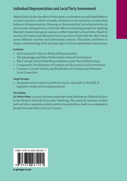Produktbild: Individual Representation and Local Party Government