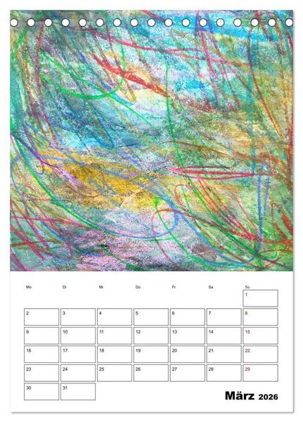 Produktbild: Ungeb&auml;ndigt frei - Abstrakte Malerei - dynamische Linien in leuchtenden Farbr&auml;umen (Tischkalender 2026 DIN A5 hoch), CALVENDO Monatskalender
