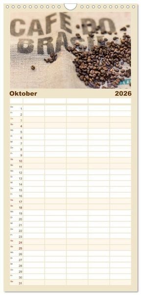 Produktbild: Familienplaner 2026 - Brot & Kaffee Impressionen 2026 mit 5 Spalten (Wandkalender, 21 x 45 cm) CALVENDO