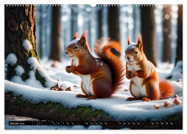 Produktbild: Rote Eichh&ouml;rnchen - zauberhaft anders mit KI (hochwertiger Premium Wandkalender 2026 DIN A2 quer), Kunstdruck in Hochglanz