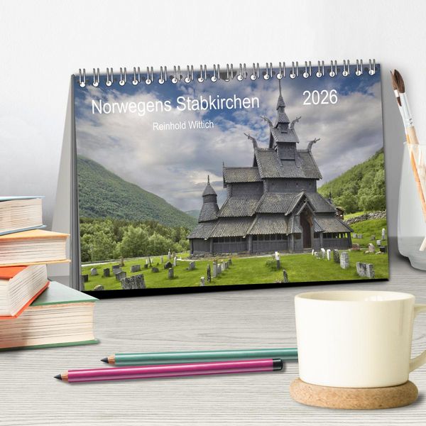 Produktbild: Norwegens Stabkirchen (Tischkalender 2026 DIN A5 quer), CALVENDO Monatskalender