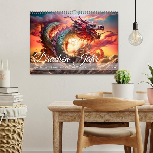 Produktbild: Drachen-Jahr - Kalenderplaner im Stile des chinesischen Tierkreiszeichens (Wandkalender 2026 DIN A3 quer), CALVENDO Monatskalender