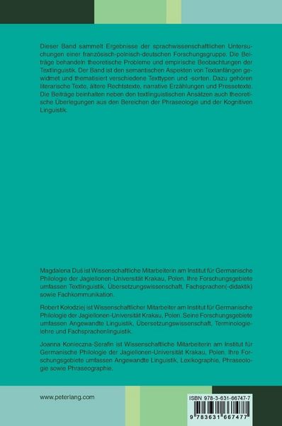Produktbild: Textanf&auml;nge &ndash; Semantische Aspekte