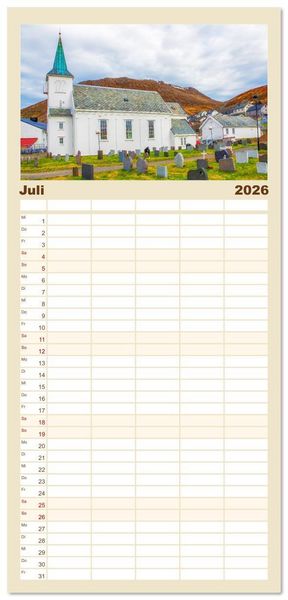 Produktbild: Familienplaner 2026 - Norwegens K&uuml;stenst&auml;dte mit 5 Spalten (Wandkalender, 21 x 45 cm) CALVENDO