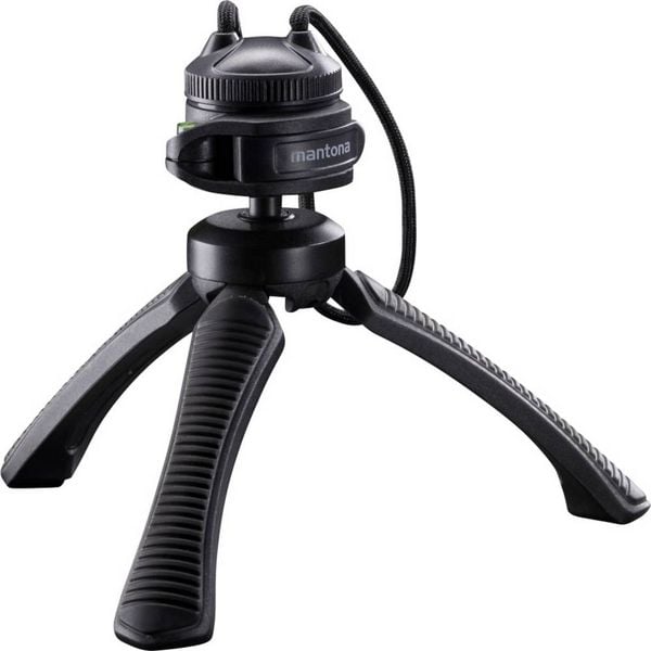 Produktbild: Mantona Gaia Tischstativ 1/4 Zoll Arbeitsh&ouml;he=13cm Schwarz Wasserwaage, inkl. Handschlaufe