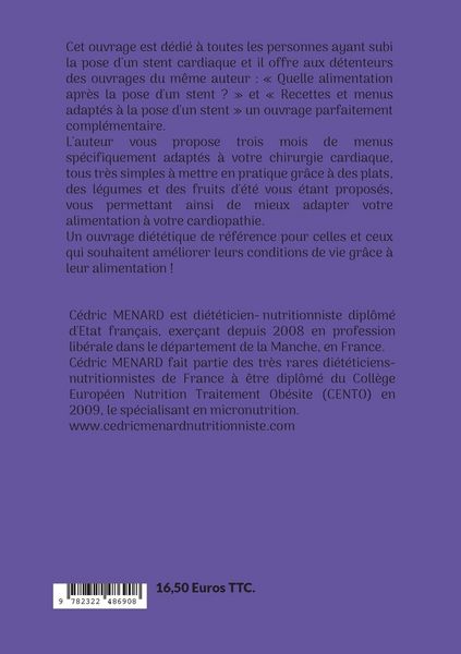 Produktbild: Menus d'&eacute;t&eacute; adapt&eacute;s &agrave; la pose d'un stent cardiaque.