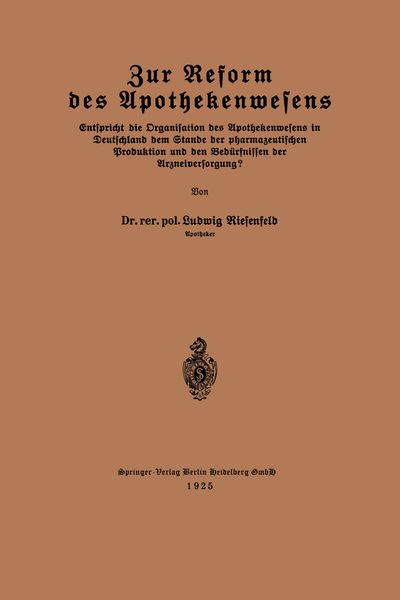 Produktbild: Zur Reform des Apothekenwesens