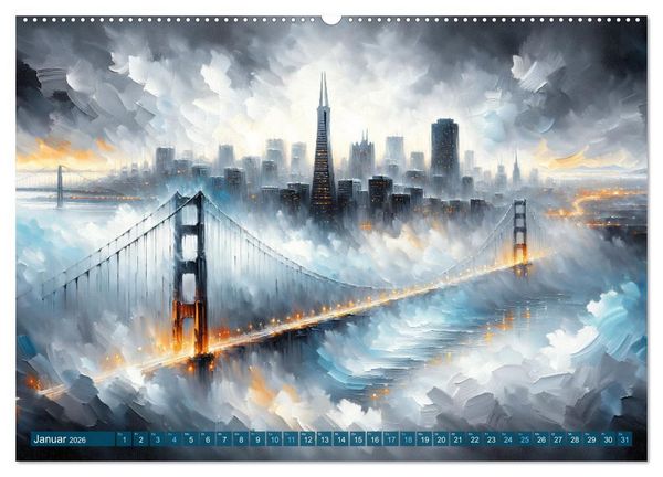 Produktbild: Impressionistische Skylines - Weltst&auml;dte von KI visualisiert (Wandkalender 2026 DIN A2 quer), CALVENDO Monatskalender