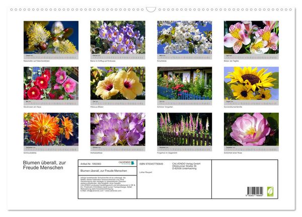 Produktbild: Blumen &uuml;berall, zur Freude Menschen (Wandkalender 2026 DIN A2 quer), CALVENDO Monatskalender