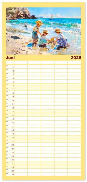 Produktbild: Familienplaner 2026 - Ein Tag am Meer - Durch die Augen der Impressionisten mit 5 Spalten (Wandkalender, 21 x 45 cm) CALVENDO