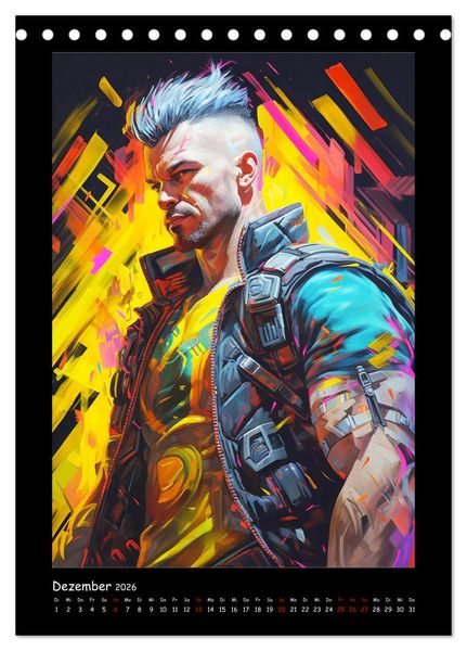 Produktbild: Cyberpunk Heroes. Futuristische Fusion von Technik und Kunst (Tischkalender 2026 DIN A5 hoch), CALVENDO Monatskalender