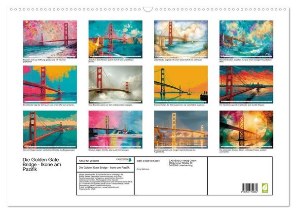 Produktbild: Die Golden Gate Bridge - Ikone am Pazifik (Wandkalender 2027 DIN A2 quer), CALVENDO Monatskalender