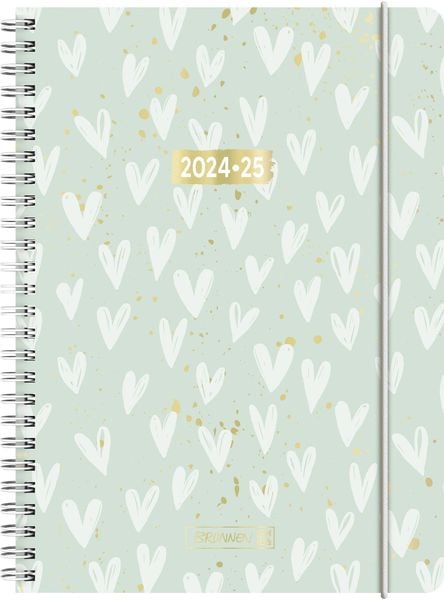 Schülerkalender 2024/2025 'Hearts', 2 Seiten = 1 Woche, A5, 208 Seiten, mint