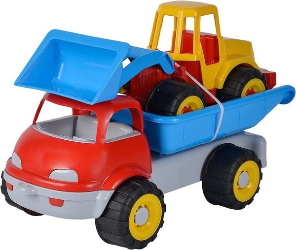 Simba 107134610 - LKW Kipper mit Bagger 2-teilig, Kunststoff, 36/29cm, Sandspielzeug