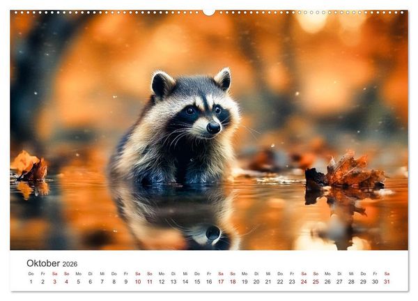 Produktbild: Frech, flauschig, fantastisch - Der Waschb&auml;ren-Kalender (hochwertiger Premium Wandkalender 2026 DIN A2 quer), Kunstdruck in Hochglanz