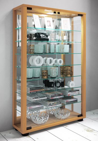 Produktbild: Glas Stand Vitrine Sammelvitrine Lumo Mini Spiegel