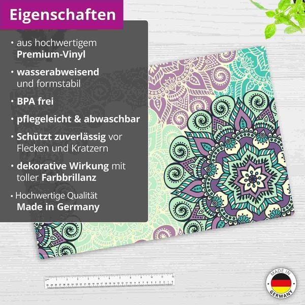 Produktbild: Cover-your-desk Schreibtischunterlage f&uuml;r Kinder und Erwachsene Mandala gr&uuml;n-t&uuml;rkis, aus hochwertigem Vinyl , 60 x 40 cm