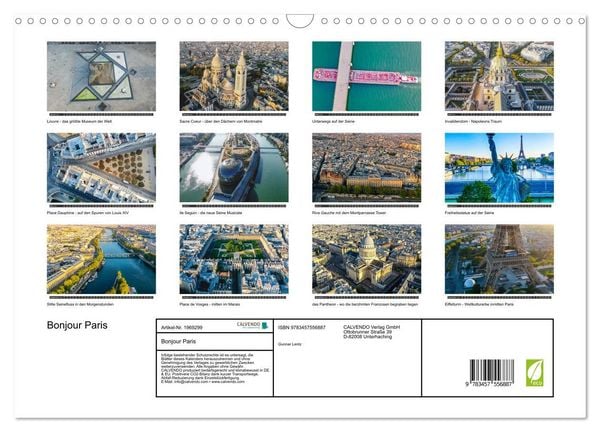 Produktbild: Bonjour Paris (Wandkalender 2026 DIN A3 quer), CALVENDO Monatskalender