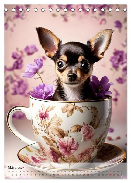 Produktbild: Kaffeepause mit Chihuahua - Kleine Freunde in gro&szlig;en Tassen (Tischkalender 2026 DIN A5 hoch), CALVENDO Monatskalender