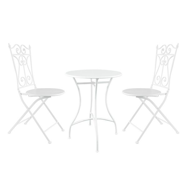 Produktbild: HTI-Living Bistro Sitzgruppe Metall Creme Tisch mit 2 St&uuml;hlen Balkon Set Gartenm&ouml;bel