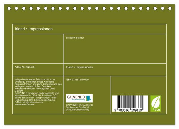 Produktbild: Irland &bull; Impressionen (Tischkalender 2026 DIN A5 quer), CALVENDO Monatskalender