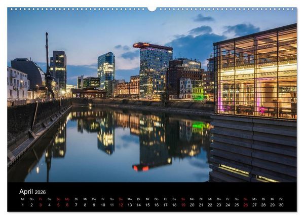 Produktbild: D&uuml;sseldorf - Ansichten am Abend (hochwertiger Premium Wandkalender 2026 DIN A2 quer), Kunstdruck in Hochglanz